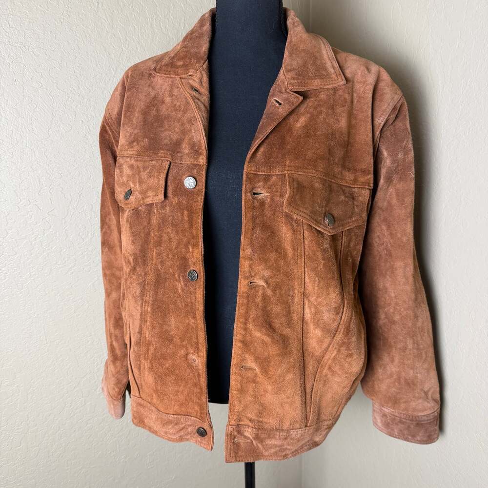 Vintage WHIPP Suede Leather Trucker Jacket Mens Large Brown Western Made Korea